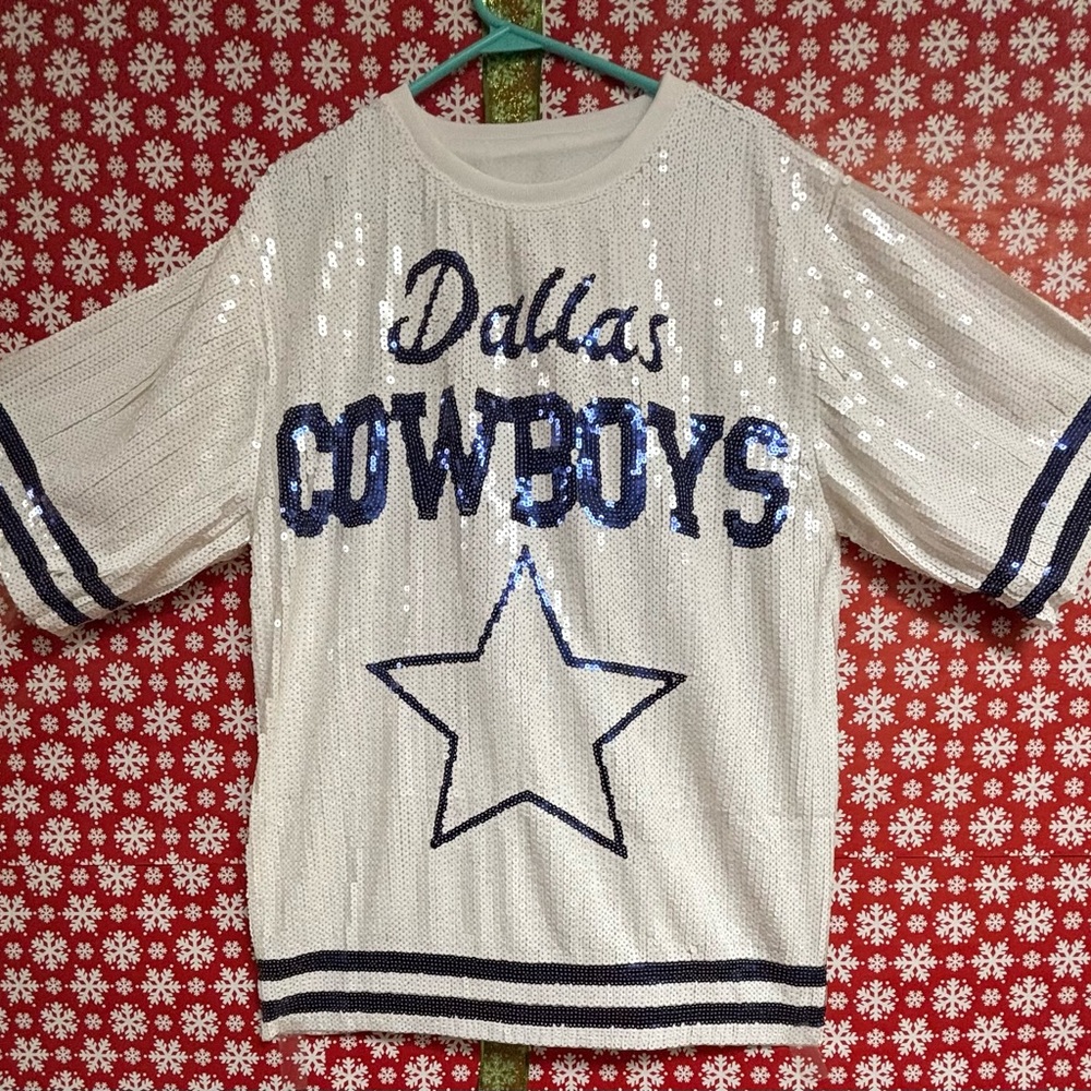 NFL Dallas Cowboys Kids Sequin Jersey - White and Blue